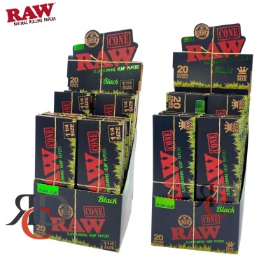 RAW ORGANIC CONE BLACK 20CT- 12PACKS/ DISPLAY